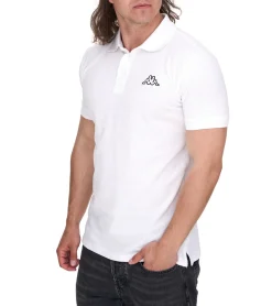 Hemden & Poloshirts*Kappa Herren Baumwoll-Polo mit kleiner Stickerei Polo-Shirt Kurzarm-Shirt Pique-Strick 303173NC A04 Weiß