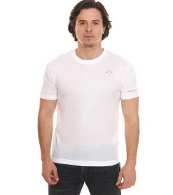 T-Shirts & Tank Tops*Kappa Herren Baumwoll-Shirt Rundhals-Shirt mit kleinem Logo-Patch Kurzarm-Shirt 711169 A1C Weiß