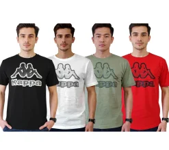 T-Shirts & Tank Tops*Kappa Herren Baumwoll-Shirt mit großem Logo Rundhals-Shirt Kurzarm-Shirt T-Shirt Oeko-Tex 100 zertifiziert 7085/8191 Schwarz, Grün, Weiß oder Rot