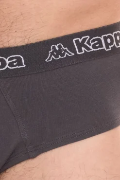 Unterwäsche|Boxershorts*Kappa Herren Slip mit Baumwoll-Stretch Unterwäsche mit Logobund Unterhose 711167 Dunkelgrau