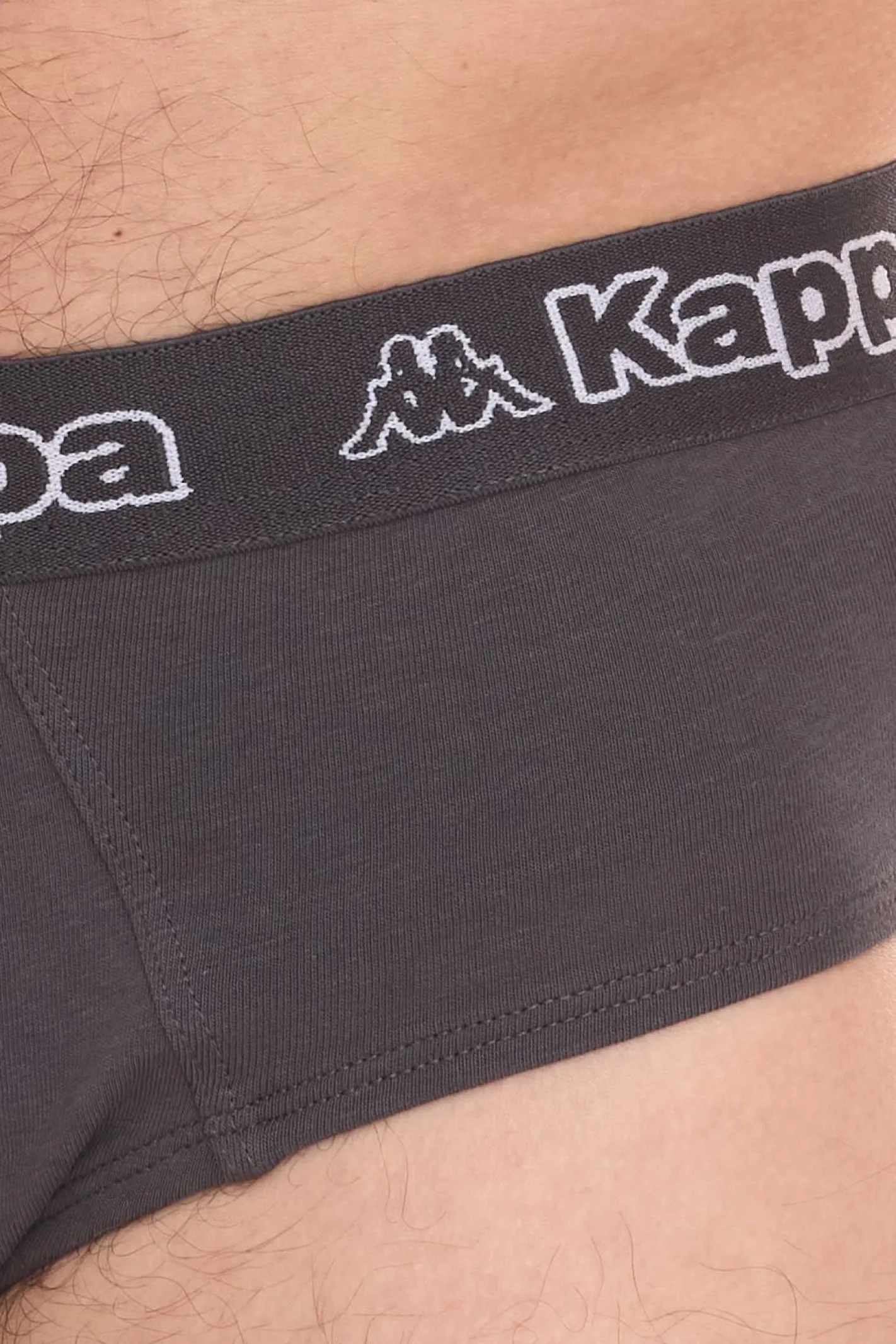 Unterwäsche|Boxershorts*Kappa Herren Slip mit Baumwoll-Stretch Unterwäsche mit Logobund Unterhose 711167 Dunkelgrau