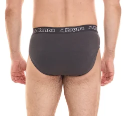 Unterwäsche|Boxershorts*Kappa Herren Slip mit Baumwoll-Stretch Unterwäsche mit Logobund Unterhose 711167 Dunkelgrau