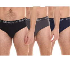 Unterwäsche|Boxershorts*Kappa Herren Slip mit Baumwoll-Stretch Unterwäsche mit Logobund Unterhose 711167 Schwarz, Blau oder Grau