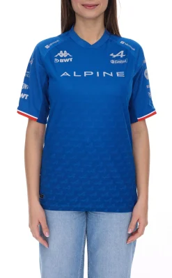 Tops & T-Shirts*Kappa X ALPINE Formel 1 F1 Ocon Damen Kurzarm-Shirt Sport-Trikot mit V-Ausschnitt Alltags-Shirt 351883W AF1 A01 Blau