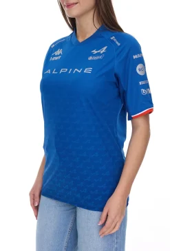 Tops & T-Shirts*Kappa X ALPINE Formel 1 F1 Ocon Damen Kurzarm-Shirt Sport-Trikot mit V-Ausschnitt Alltags-Shirt 351883W AF1 A01 Blau