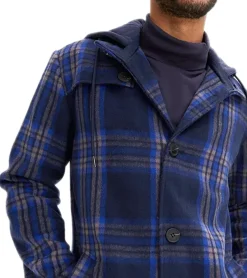 Jacken & Mäntel*O46bpx karierte Übergangs-Jacke für Herren mit Baumwollanteil Sweat-Jacke mit abnehmbarer Kapuze und Karomuster 913708 Blau