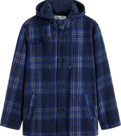 Jacken & Mäntel*O46bpx karierte Übergangs-Jacke für Herren mit Baumwollanteil Sweat-Jacke mit abnehmbarer Kapuze und Karomuster 913708 Blau