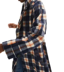 Große Größen|Mäntel & Jacken*O46bpx karierter Damen Frühlings-Mantel mit Gürtel Alltags-Mantel Basic-Mantel Langarm-Jacke 940534 Blau/Orange