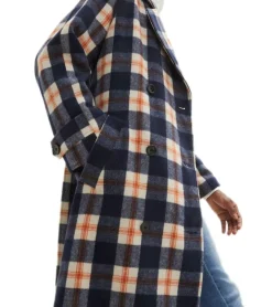 Große Größen|Mäntel & Jacken*O46bpx karierter Damen Frühlings-Mantel mit Gürtel Alltags-Mantel Basic-Mantel Langarm-Jacke 940534 Blau/Orange