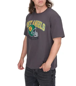 T-Shirts & Tank Tops*KEINE LIEBE Ballhead Herren Baumwoll-Shirt mit LOST ANGELES Schriftzug T-Shirt Rundhals-Shirt Kurzarm-Shirt KLTS1011GRY Grau/Grün/Orange