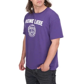 T-Shirts & Tank Tops*KEINE LIEBE Herren Baumwoll-Shirt mit Brocken-Heart-Club Wappen T-Shirt Rundhals-Shirt Kurzarm-Shirt KLTS1009 Violett/Weiß