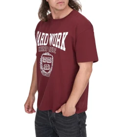 T-Shirts & Tank Tops*KEINE LIEBE Herren Baumwoll-Shirt mit Hard Work Schriftzug T-Shirt Rundhals-Shirt Kurzarm-Shirt KLTS1008 Rot/Weiß