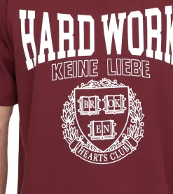 T-Shirts & Tank Tops*KEINE LIEBE Herren Baumwoll-Shirt mit Hard Work Schriftzug T-Shirt Rundhals-Shirt Kurzarm-Shirt KLTS1008 Rot/Weiß
