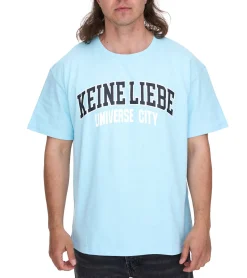 T-Shirts & Tank Tops*KEINE LIEBE Universe City Herren Baumwoll-Shirt mit farblichen Akzenten T-Shirt Rundhals-Shirt Kurzarm-Shirt KLTS1010 Hellblau/Schwarz/Weiß