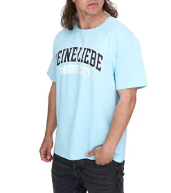 T-Shirts & Tank Tops*KEINE LIEBE Universe City Herren Baumwoll-Shirt mit farblichen Akzenten T-Shirt Rundhals-Shirt Kurzarm-Shirt KLTS1010 Hellblau/Schwarz/Weiß
