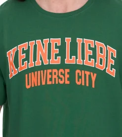 T-Shirts & Tank Tops*KEINE LIEBE Universe City Herren Baumwoll-Shirt mit farblichen Akzenten T-Shirt Rundhals-Shirt Kurzarm-Shirt KLTS1010 Grün/Orange