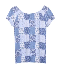 T-Shirts & Tank Tops*KIDSWORLD Mädchen Sommer-Shirt Kurzarm-Shirt mit Allover-Print Rundhals-Shirt 66924407 Blau/Weiß