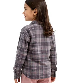 T-Shirts & Tank Tops*O46bpx Kinder Flanell-Bluse für Mädchen Baumwoll-Shirt mit Raffung an der Taille mit Knopfverschluss 930775 Grau/Rosa