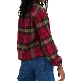 Hemden & Poloshirts*O46bpx Kinder Kariertes Baumwoll Flanell-Hemd Freizeit-Bluse Karo-Bluse mit Puffärmeln 908481 Rot/Grün