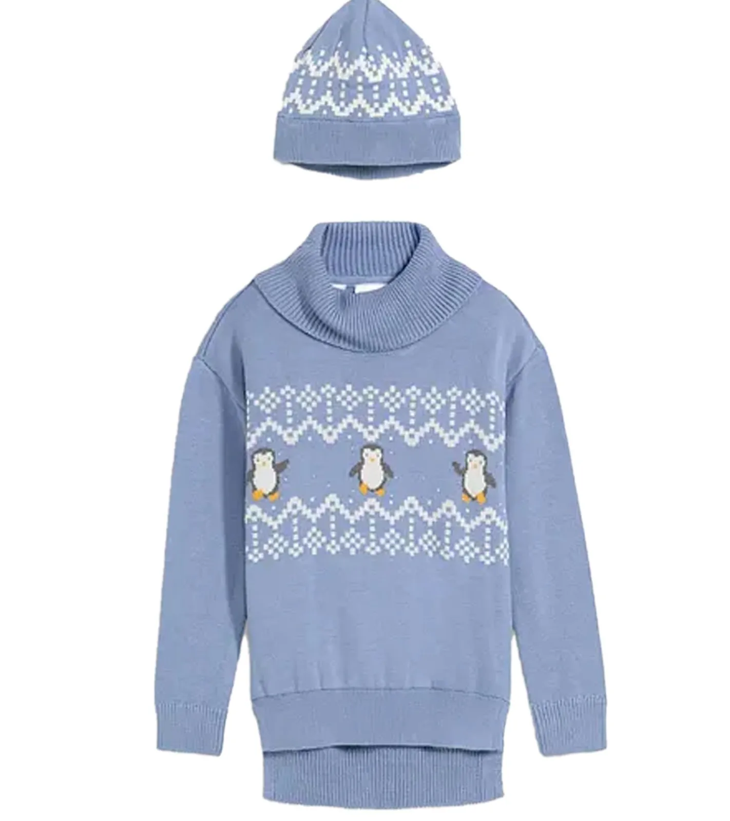 Caps & Mützen|Pullover & Sweater*O46bpx Kinder SET Strick-Pullover und Mütze für Jungen Rollkragen-Pullover Norweger-Pulli 975979 Blau