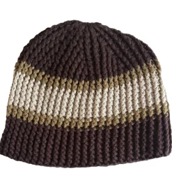 Caps & Mützen*Bio-Domes Headgear kuschelige Häkel-Mütze Winter-Mütze weiche Strick-Mütze mit Streifen Baumwoll-Mütze 7315GUY Braun/Weiß/Grün
