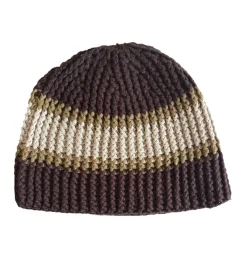 Caps & Mützen*Bio-Domes Headgear kuschelige Häkel-Mütze Winter-Mütze weiche Strick-Mütze mit Streifen Baumwoll-Mütze 7315GUY Braun/Weiß/Grün