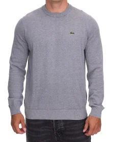 Pullover & Sweater*Lacoste Herren Strick-Pullover Baumwoll-Pullover mit Logo-Stickerei Langarm-Shirt AH0128 00 CCA Grau