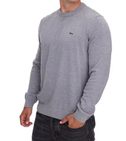 Pullover & Sweater*Lacoste Herren Strick-Pullover Baumwoll-Pullover mit Logo-Stickerei Langarm-Shirt AH0128 00 CCA Grau