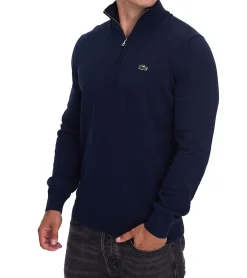 Pullover & Sweater*Lacoste Herren Strick-Troyer klassischer Strick-Pulli mit Logo-Stickerei Langarm-Pullover AH1980 00 166 Dunkelblau