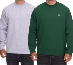 Pullover & Sweater*Lacoste Herren Sweatshirt mit Logo-Stickerei Basic-Pullover moderner Baumwoll-Sweater Langarm-Shirt SH9608 00 Grau oder Grün