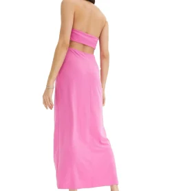 Große Größen|Kleider*O46bpx langes Damen Sommer-Kleid Neckholder-Kleid mit extravagantem Rücken Maxi-Kleid 905374 Pink