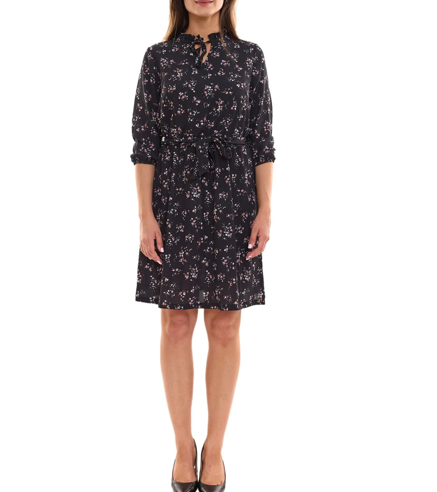 Kleider*Laura Scott Bubblecrepe Kleid Damen Mini-Kleid mit Allover Blumen-Print Chiffon-Kleid 12329967 Schwarz/Bunt