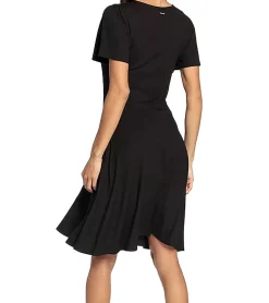 Kleider*Laura Scott Damen Jersey-Kleid elegantes Sommer-Kleid mit V-Ausschnitt Midi-Kleid 48776749 Schwarz