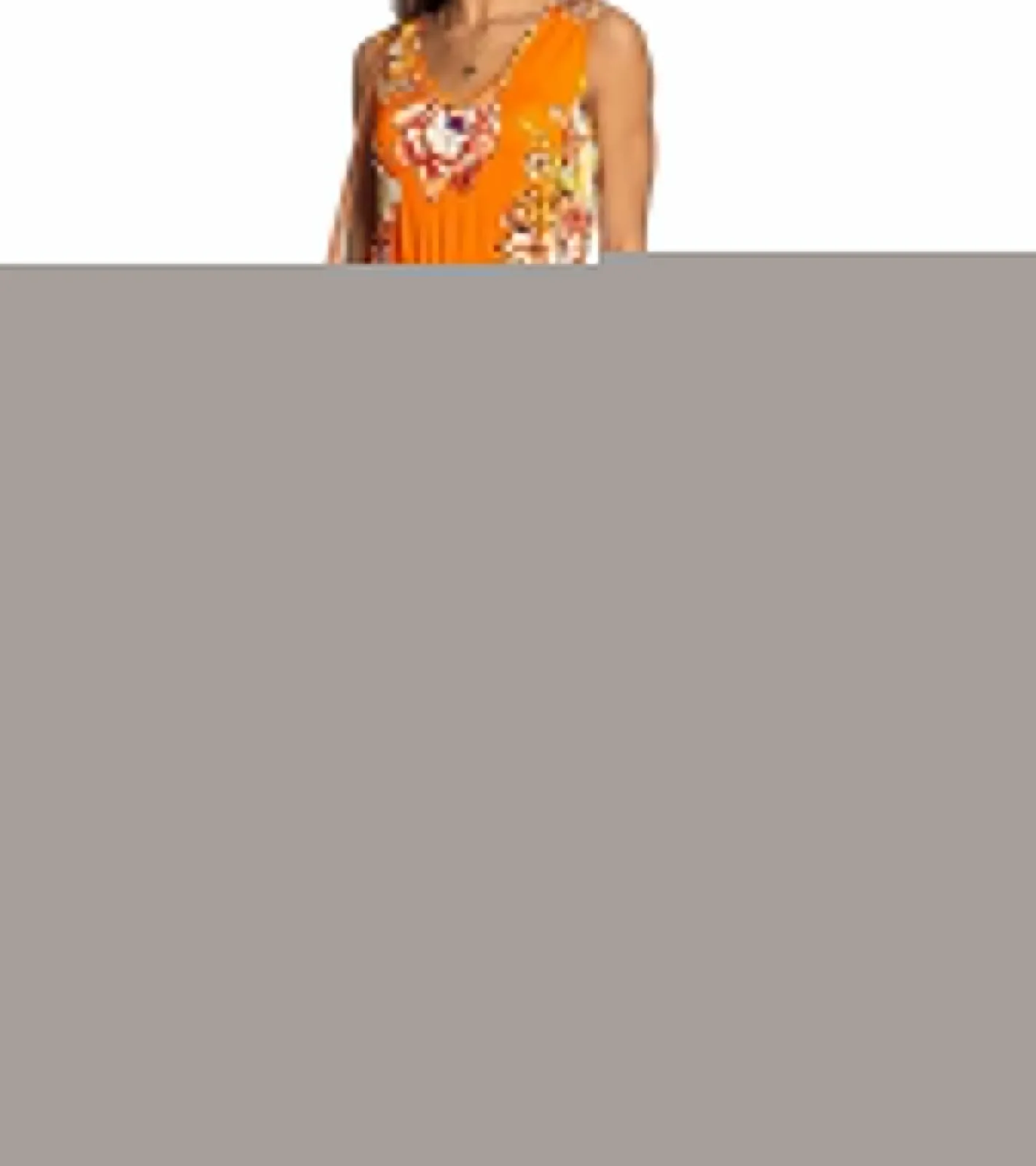 Kleider*Laura Scott Damen Midi-Kleid ärmelloses Sommerkleid mit Blumendruck Strand-Kleid 94523917 Orange