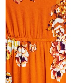Kleider*Laura Scott Damen Midi-Kleid ärmelloses Sommerkleid mit Blumendruck Strand-Kleid 94523917 Orange