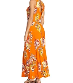 Kleider*Laura Scott Damen Midi-Kleid ärmelloses Sommerkleid mit Blumendruck Strand-Kleid 94523917 Orange