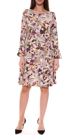 Kleider*Laura Scott Damen Mini-Kleid mit Blütendruck und Trompetenärmeln 93634047 Beige/Bunt