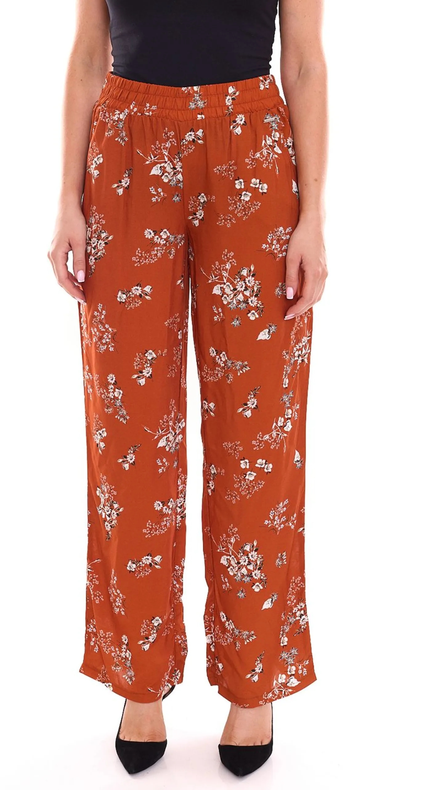 Hosen & Jeans*Laura Scott Damen Palazzo-Hose bequeme Stoff-Hose mit Blumen-Muster 64705405 Dunkelrot