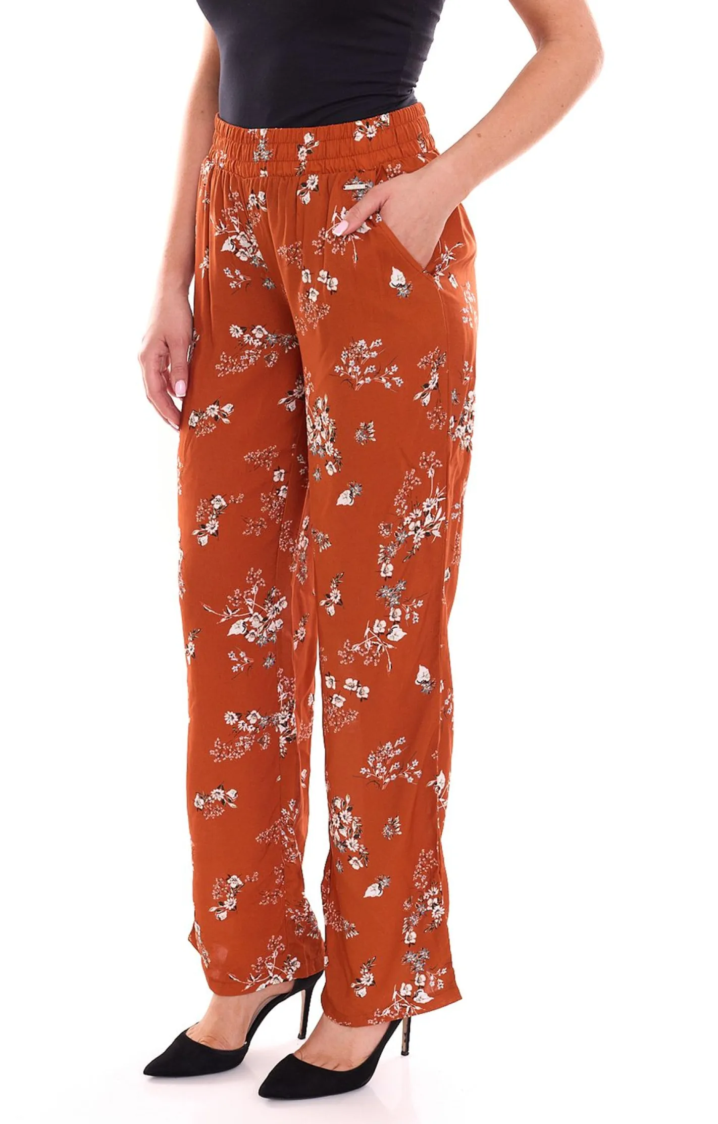 Hosen & Jeans*Laura Scott Damen Palazzo-Hose bequeme Stoff-Hose mit Blumen-Muster 64705405 Dunkelrot