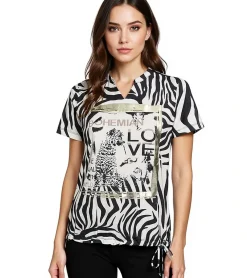 Tops & T-Shirts*Laura Scott Damen Sommer-Shirt modisches T-Shirt mit Animalprint 14948935 Schwarz