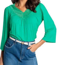 Tops & T-Shirts*Laura Scott Damen Sommer-Shirt modisches T-Shirt mit Spitze 64649960 Grün