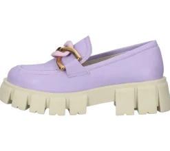 Halbschuhe & Pumps*LAZAMANI Damen Echtleder Halbschuhe mit zweifarbiger Gliederkette auf Spann Plateau-Slipper 55.082 Violett