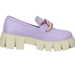 Halbschuhe & Pumps*LAZAMANI Damen Echtleder Halbschuhe mit zweifarbiger Gliederkette auf Spann Plateau-Slipper 55.082 Violett