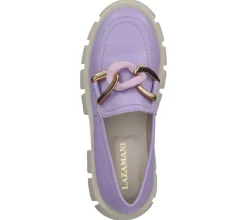 Halbschuhe & Pumps*LAZAMANI Damen Echtleder Halbschuhe mit zweifarbiger Gliederkette auf Spann Plateau-Slipper 55.082 Violett