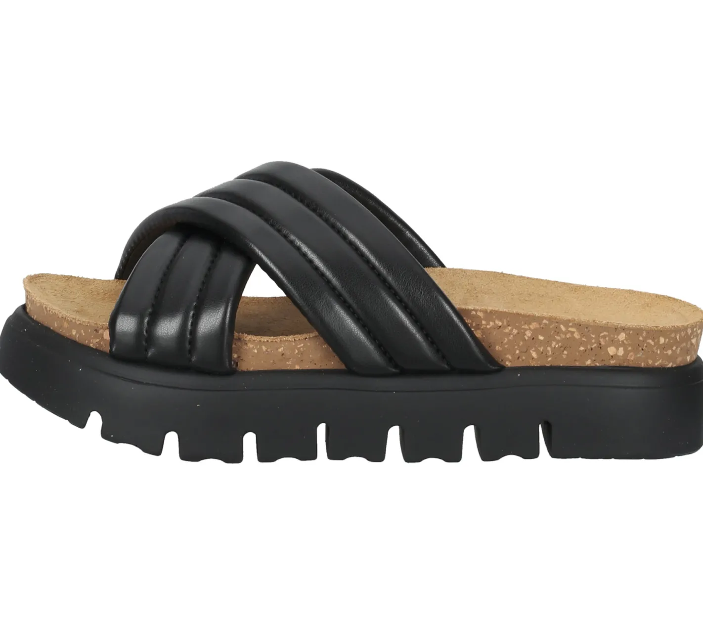 Zehentrenner & Sandalen*LAZAMANI Damen Plateau-Pantolette mit gestepptem Kreuz-Riemen Echtleder-Sandale 31.220 Schwarz