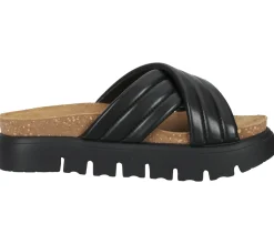 Zehentrenner & Sandalen*LAZAMANI Damen Plateau-Pantolette mit gestepptem Kreuz-Riemen Echtleder-Sandale 31.220 Schwarz