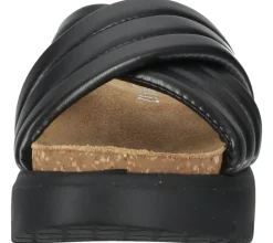 Zehentrenner & Sandalen*LAZAMANI Damen Plateau-Pantolette mit gestepptem Kreuz-Riemen Echtleder-Sandale 31.220 Schwarz