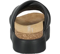 Zehentrenner & Sandalen*LAZAMANI Damen Plateau-Pantolette mit gestepptem Kreuz-Riemen Echtleder-Sandale 31.220 Schwarz