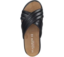 Zehentrenner & Sandalen*LAZAMANI Damen Plateau-Pantolette mit gestepptem Kreuz-Riemen Echtleder-Sandale 31.220 Schwarz