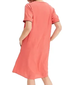 Kleider*O46bpx leichtes Damen Sommer-Kleid Tunika-Kleid mit seitlichen Taschen und Zierpaspel 942988 Koralle